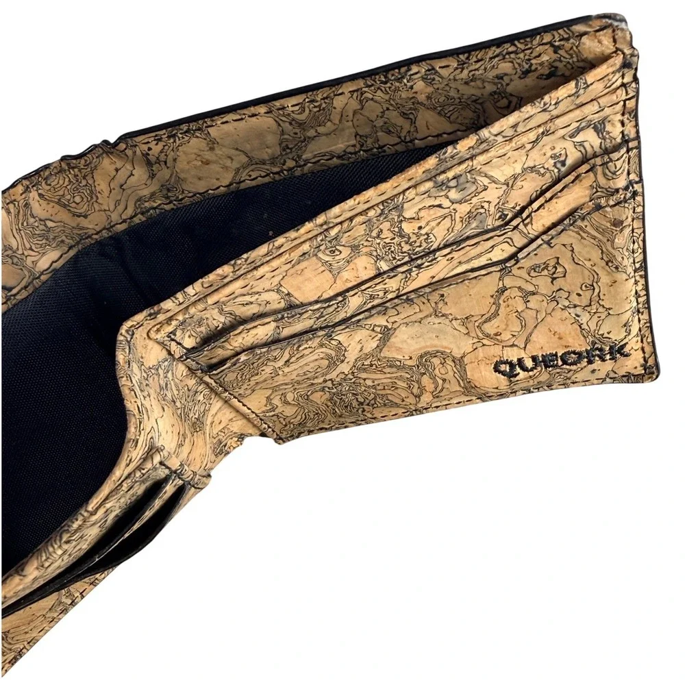 Queork Mens Bifold Wallet Marbled Cork Slim Card Slots OS Tan Brown Cork